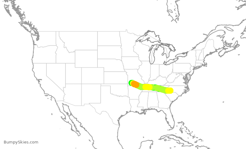 Turbulence forecast map for ENY4225, CLT to SGF