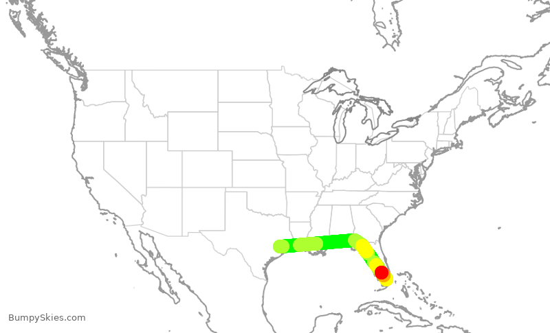 Turbulence forecast map for ENY4227, MIA to IAH