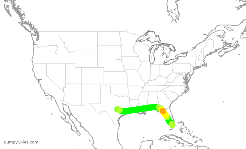 Turbulence forecast map for ENY4229, MIA to AUS