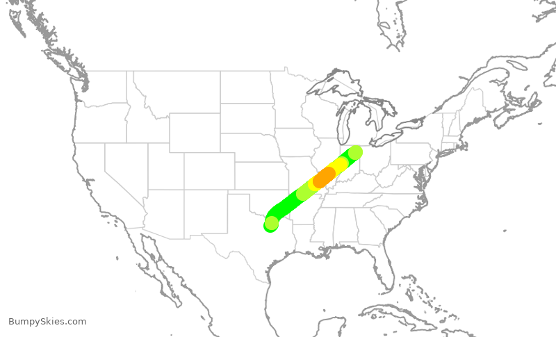 Turbulence forecast map for ENY4242, DFW to FWA