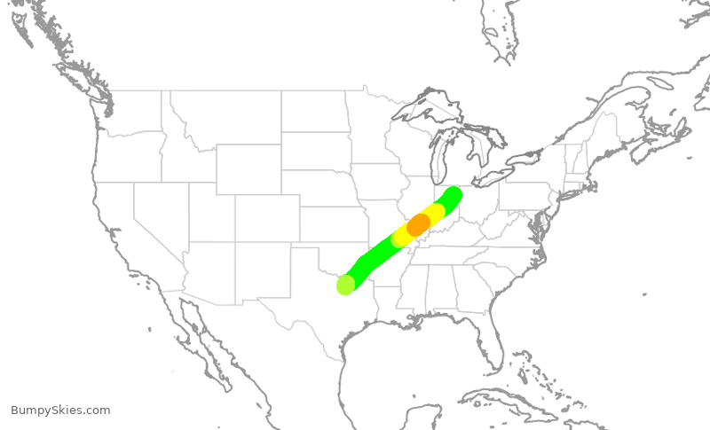 Turbulence forecast map for ENY4242, FWA to DFW