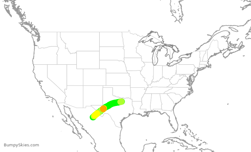 Turbulence forecast map for ENY4243, DFW to CUU