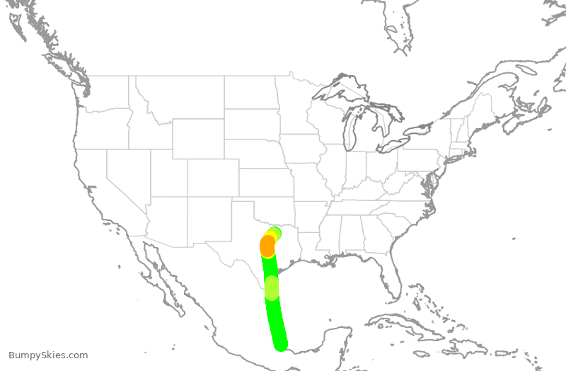 Turbulence forecast map for ENY4245, MVR to DFW