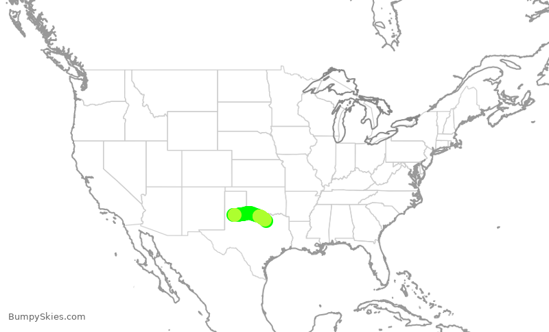 Turbulence forecast map for ENY4252, LBB to DFW