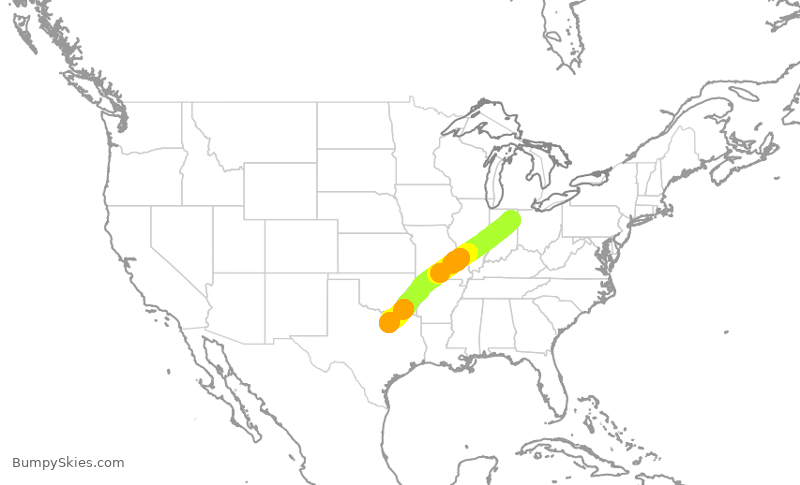 Turbulence forecast map for ENY4255, FWA to DFW