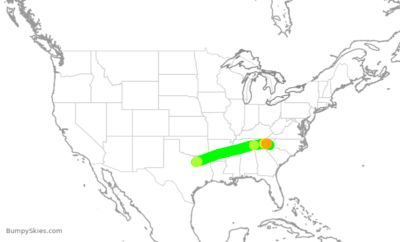 Turbulence forecast map for ENY4260, DFW to AVL