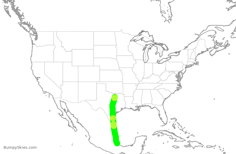 Turbulence forecast map for ENY4263, DFW to VER