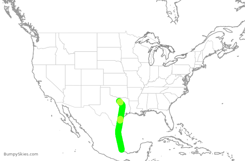 Turbulence forecast map for ENY4263, VER to DFW
