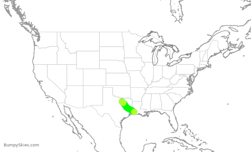Turbulence forecast map for ENY4265, LCH to DFW