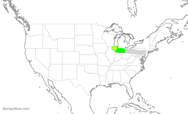 Turbulence forecast map for ENY4272, ABE to ORD