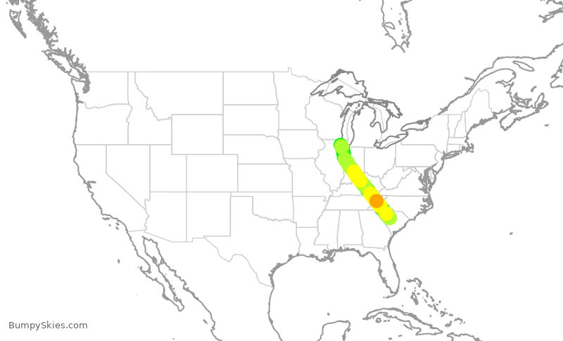Turbulence forecast map for ENY4275, ORD to CAE