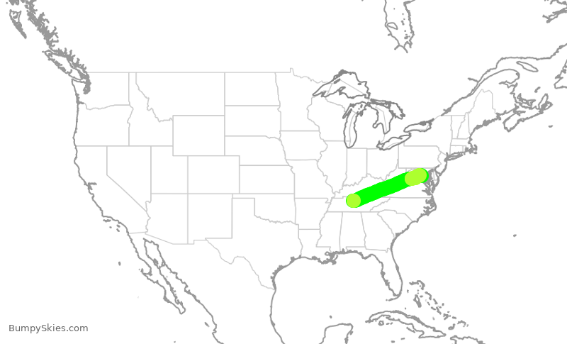 Turbulence forecast map for ENY4276, BNA to DCA