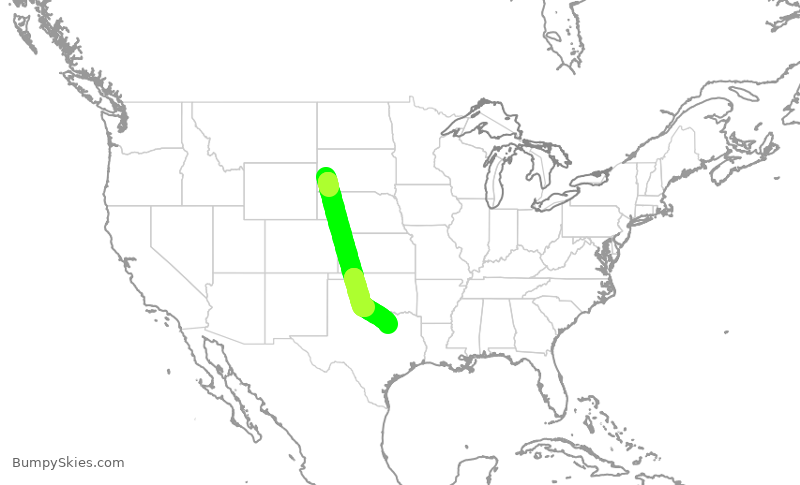 Turbulence forecast map for ENY4277, RAP to DFW
