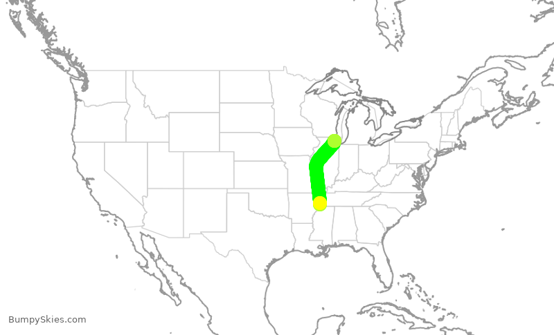 Turbulence forecast map for ENY4279, MEM to ORD