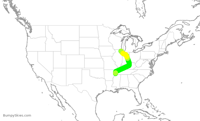 Turbulence forecast map for ENY4285, MEM to ORD