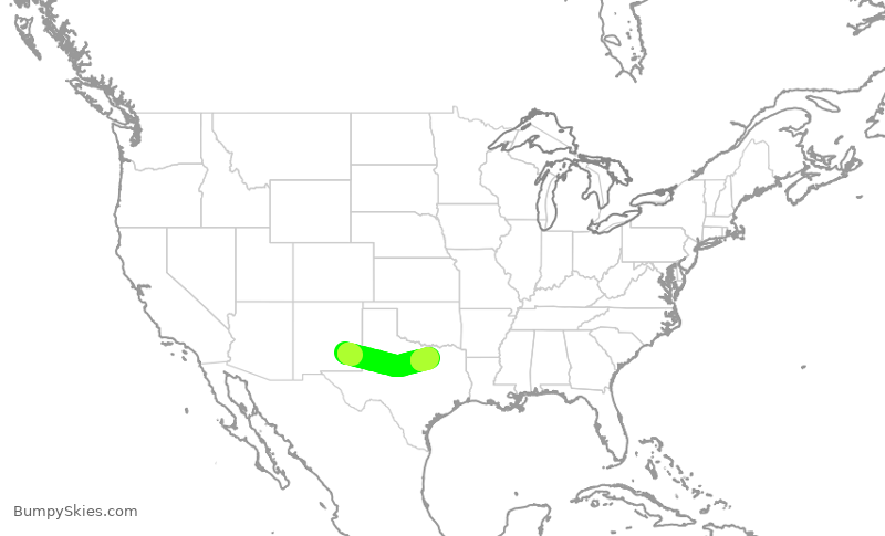 Turbulence forecast map for ENY4286, ROW to DFW