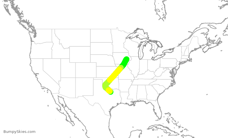 Turbulence forecast map for ENY4290, CID to DFW