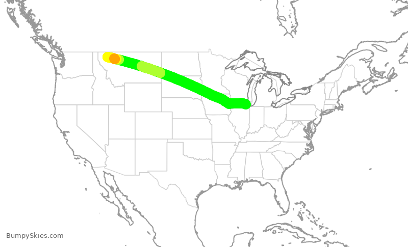 Turbulence forecast map for ENY4291, ORD to FCA