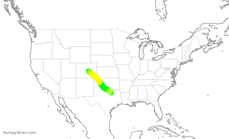 Turbulence forecast map for ENY4292, COS to DFW