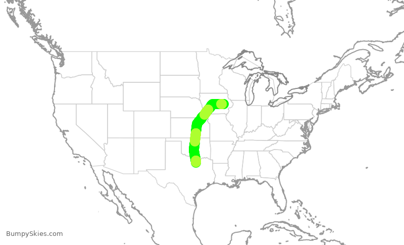 Turbulence forecast map for ENY4297, CID to DFW
