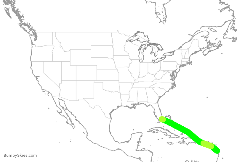 Turbulence forecast map for ENY4304, MIA to DPD