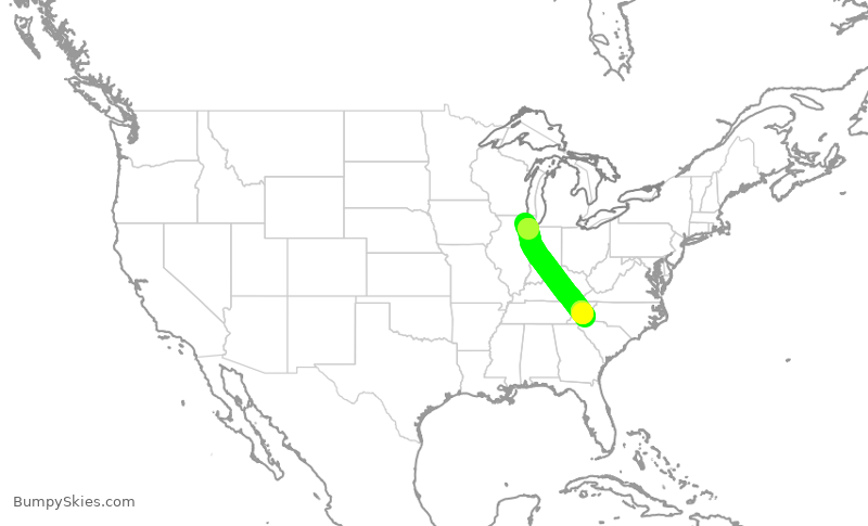 Turbulence forecast map for ENY4307, ORD to AVL