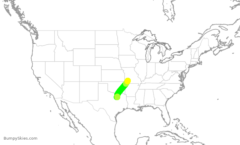 Turbulence forecast map for ENY4311, DFW to SGF
