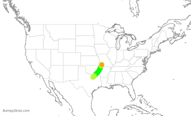 Turbulence forecast map for ENY4311, SGF to DFW
