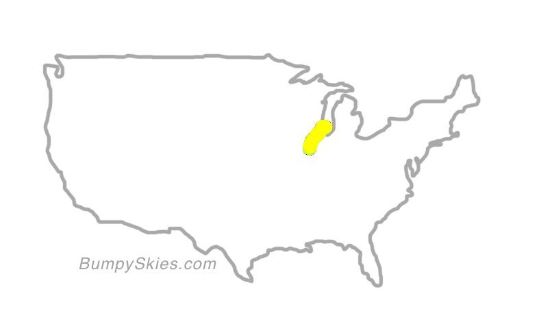 Map of continental US with illustrated flight path and turbulence forecast (described in text below)