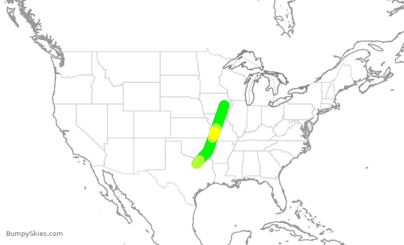 Turbulence forecast map for ENY4318, CID to DFW