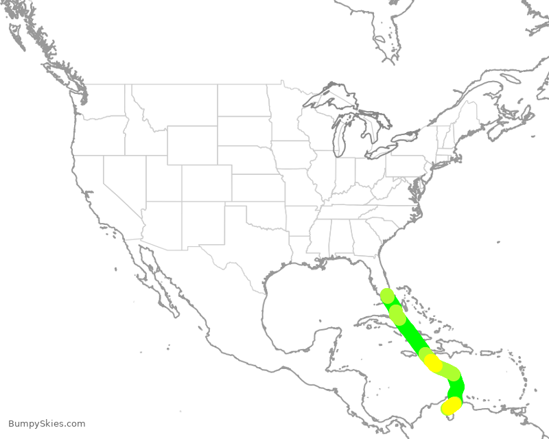 Turbulence forecast map for ENY4325, MIA to MAR