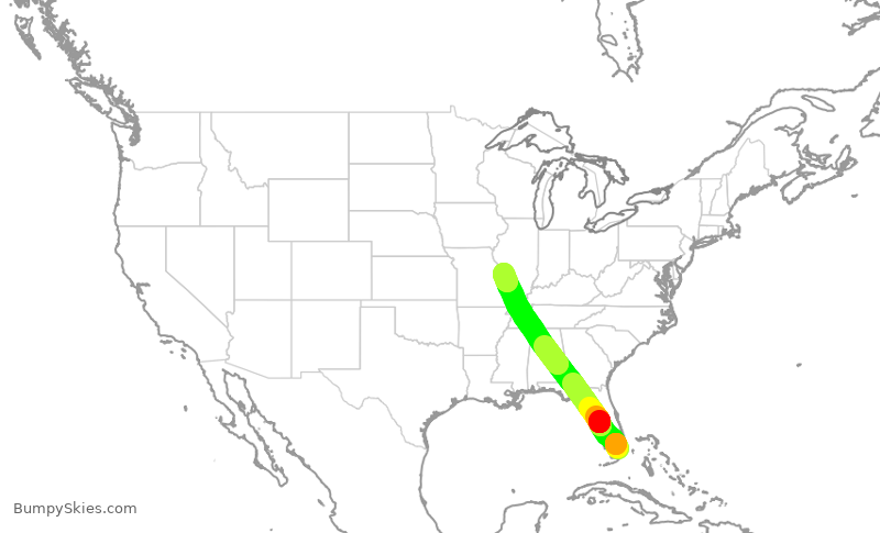 Turbulence forecast map for ENY4326, MIA to STL