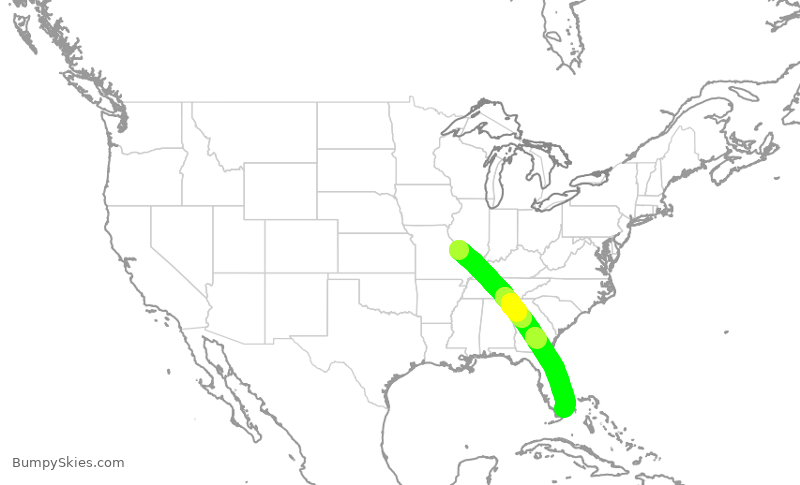 Turbulence forecast map for ENY4326, STL to MIA