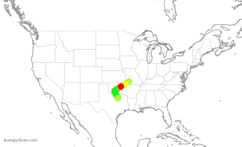 Turbulence forecast map for ENY4331, DFW to SGF