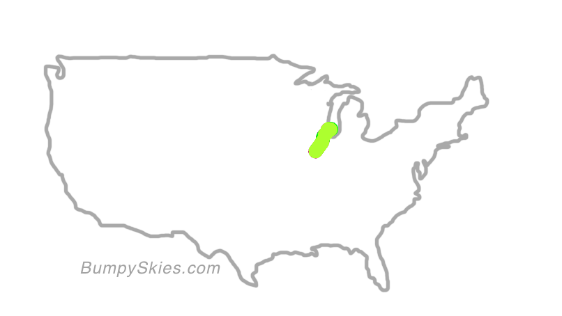 Map of continental US with illustrated flight path and turbulence forecast (described in text below)
