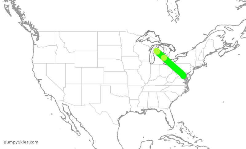 Turbulence forecast map for ENY4334, DCA to TVC