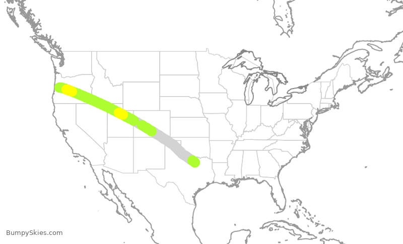 Turbulence forecast map for ENY9866, EUG to DFW