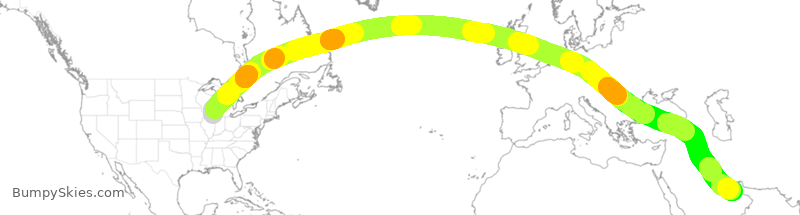 Turbulence forecast map for ETD12, ORD to AUH