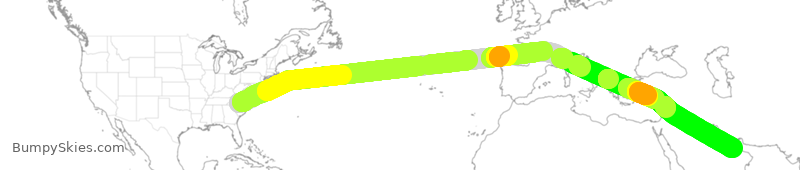 Turbulence forecast map for ETD16, CLT to AUH