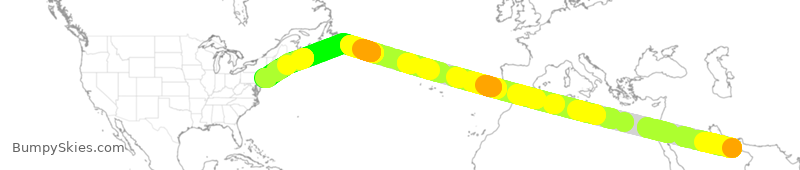 Turbulence forecast map for ETD1, AUH to JFK