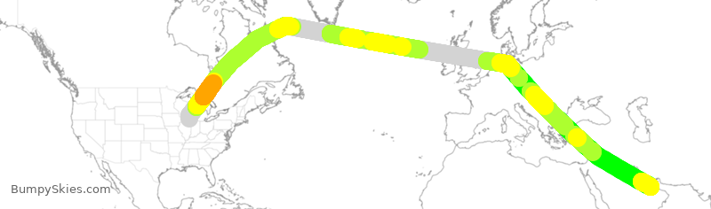 Turbulence forecast map for ETD76, ORD to AUH