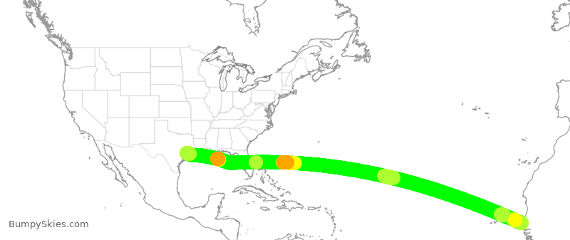 Turbulence forecast map for ETH3500, DSS to IAH