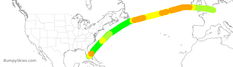 Turbulence forecast map for ETH3509, MIA to LGG