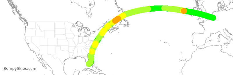 Turbulence forecast map for ETH3511, MIA to LGG