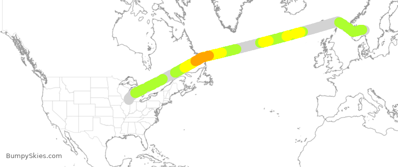 Turbulence forecast map for ETH3511, ORD to OSL