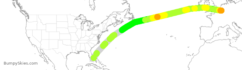 Turbulence forecast map for ETH3518, MIA to LGG