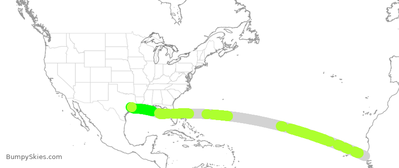 Turbulence forecast map for ETH3909, DSS to IAH