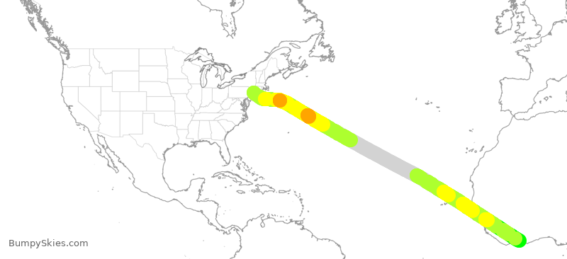 Turbulence forecast map for ETH513, JFK to ABJ