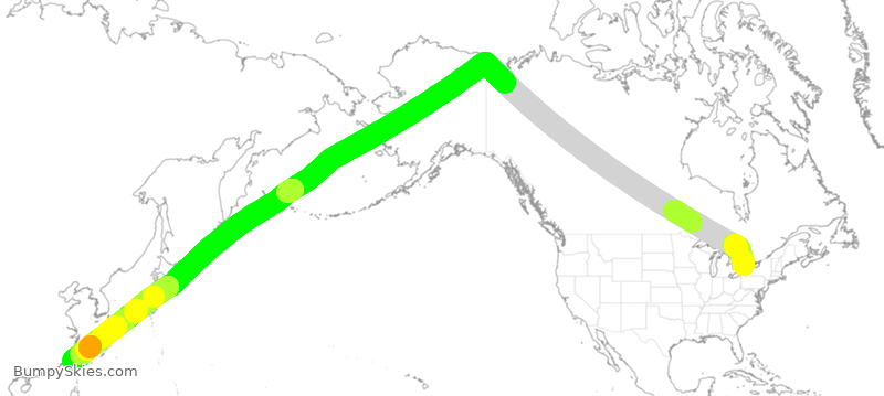 Turbulence forecast map for EVA035, YYZ to CTP