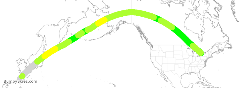 Turbulence forecast map for EVA036, TPE to YYZ